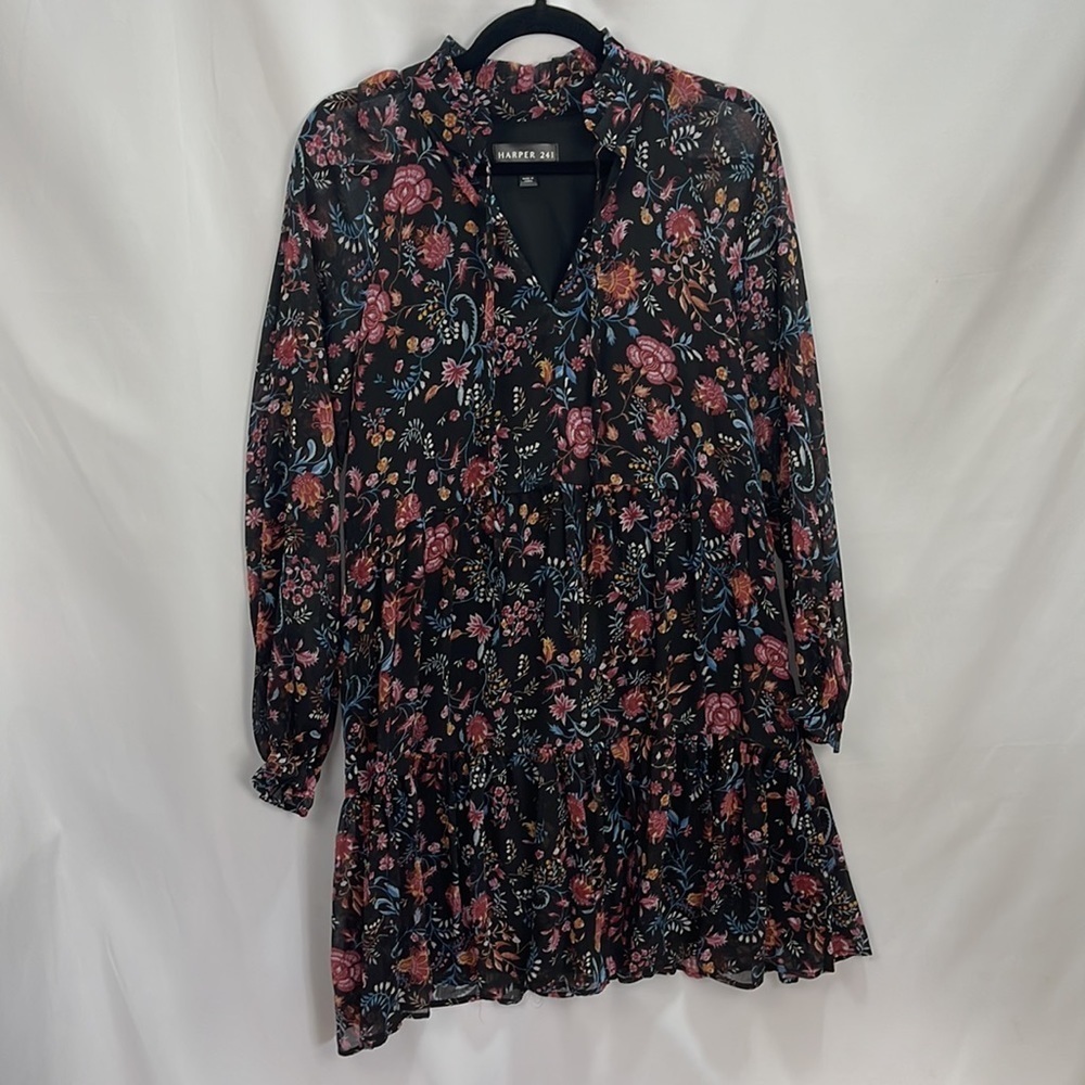 Harper 241 black and floral ruffled collar boho dress women’s size 6 - Picture 6 of 15